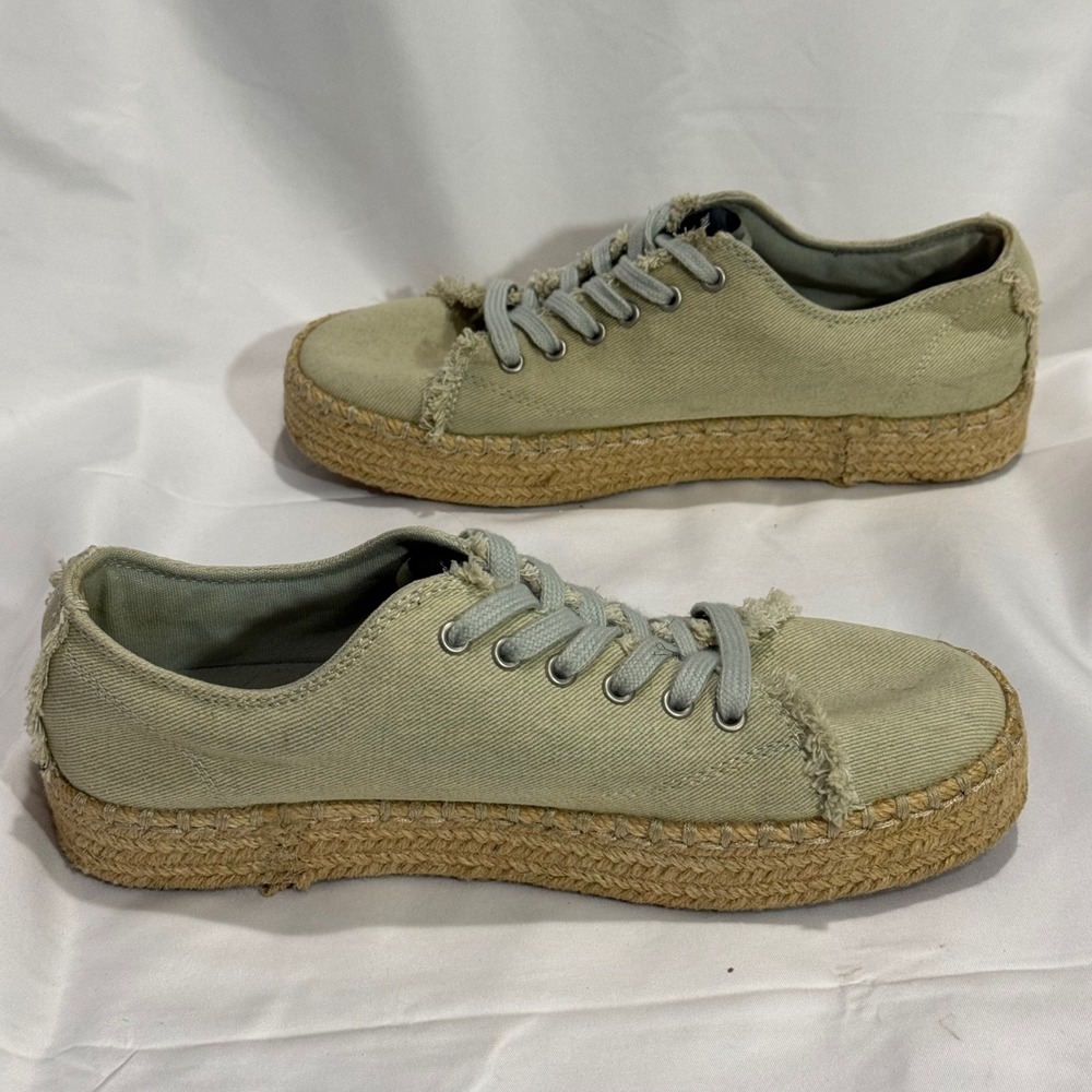 Tretorn Eve Platform Espadrille Sneaker Light Blue Canvas Frayed Jute Womens 8.5 - Picture 2 of 12